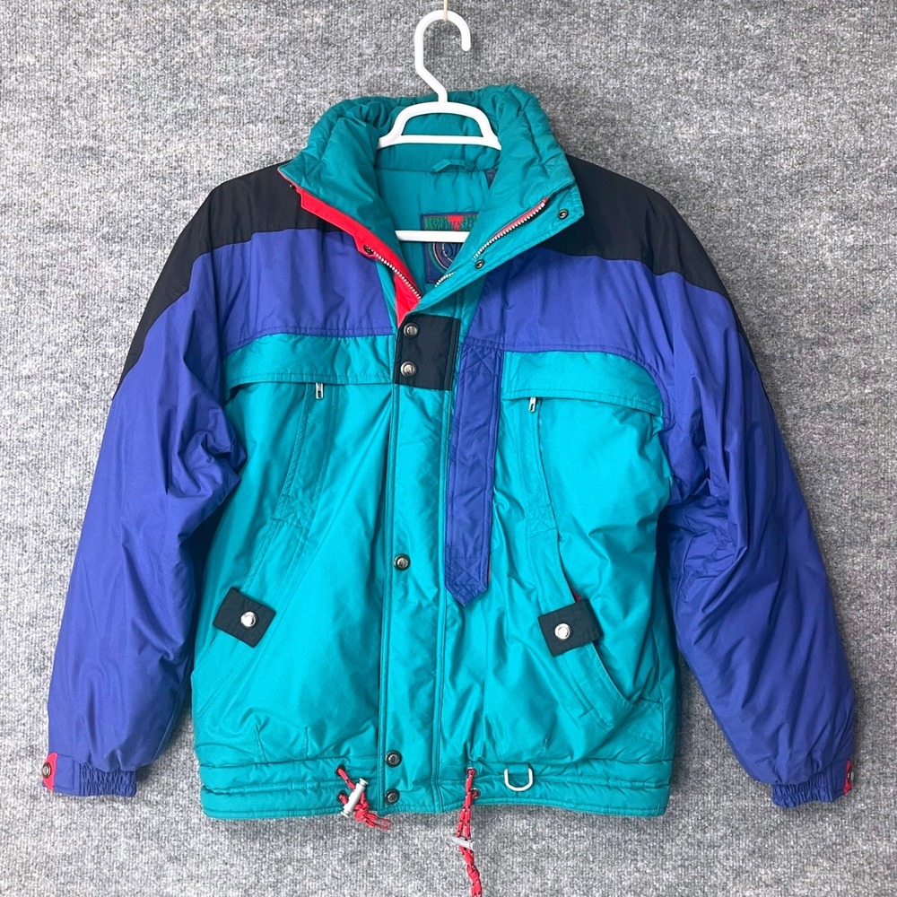 Vintage St Johns Bay Mens Colorblock Ski Jacket Teal Purple‎ 90s Retro Large L